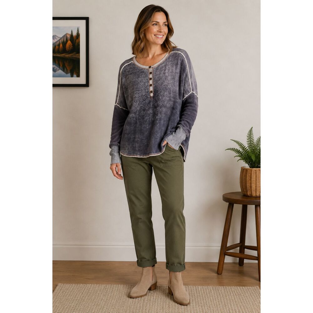 Sundance Blue Gray Ombre Thermal Knit Pullover Sweater XL Boho Cottagecore